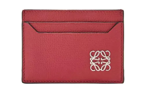 LOEWE Anagram Pebble Texture Cow Leather Card Holder Women's Carmine