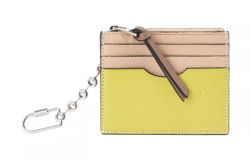 LOEWE Soft Grain Cow Leather Card Holder Women's Yellow/Light Pink