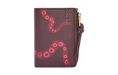 LOEWE Cow Leather Wallet Women's Plum