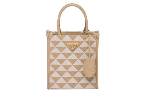 PRADA Symbole Fabric With Leather Tote Bag, Shopping Bag, Shoulder Bag, Crossbody Bag, Handbag Mini Women's White/Beige