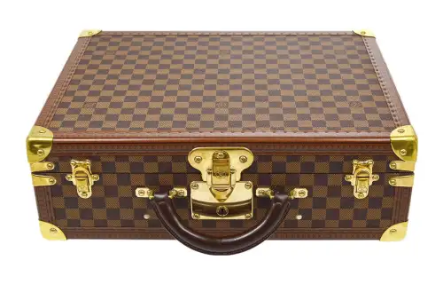 LOUIS VUITTON Plaid Canvas With Leather Storage Box Hard Case Unisex Brown