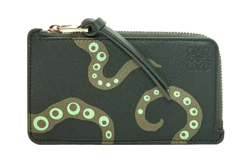 LOEWE Cow Leather Card Holder Women's Vintage Khaki Green