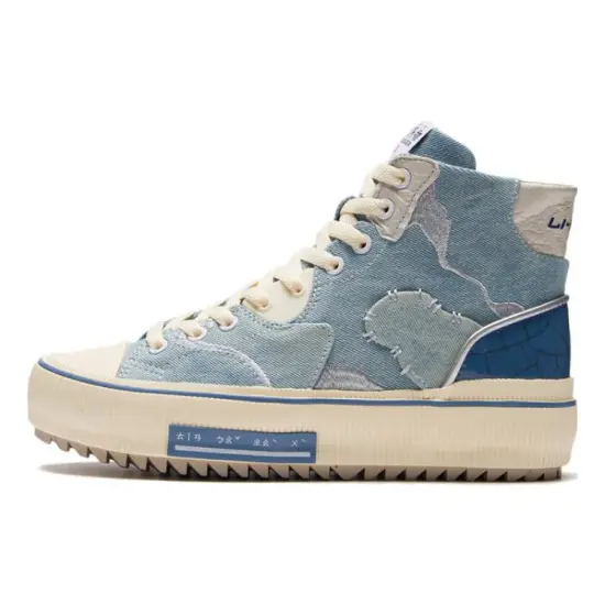LINING CF Skateboard Shoes Unisex High-Top Crown Blue/Matte Ecru