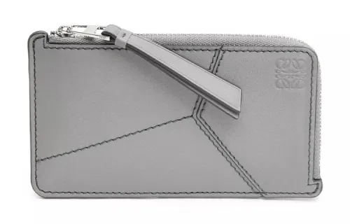 LOEWE Puzzle Smooth Cow Leather Card Holder, Wallet Men's Asphalt Gray