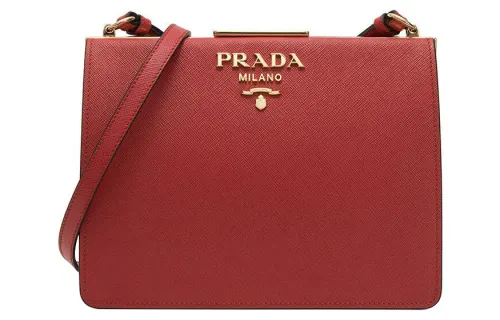 PRADA Saffiano Cross Grain Cow Leather Crossbody Bag, Shoulder Bag Medium Women's Red
