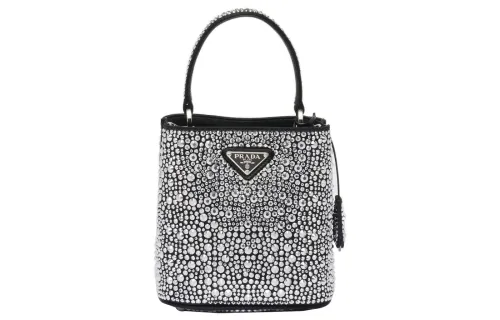 PRADA Panier Fabric Bucket Bag, Tote Bag, Shopping Bag, Shoulder Bag, Crossbody Bag, Handbag Women's Black/White