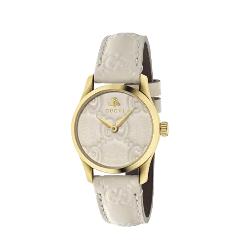 GUCCI G Timeless Collection Wrist Watches Quartz Movement Leather Strap Beige Watch Dial Women's Watch