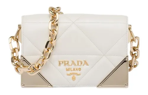 PRADA Triangle Leather Crossbody Bag, Shoulder Bag Women's White