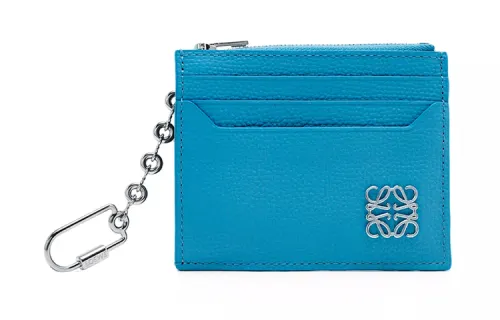 LOEWE Anagram Pebble Texture Cow Leather Card Holder Women's Blue