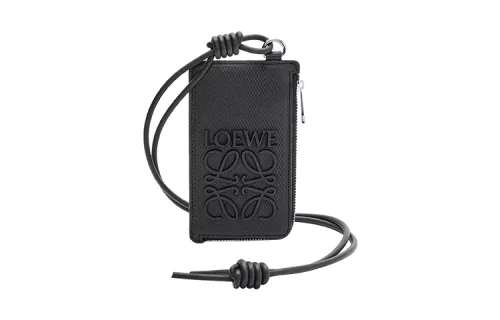 LOEWE Textured Cow Leather Coin Card Holder Men's Black
