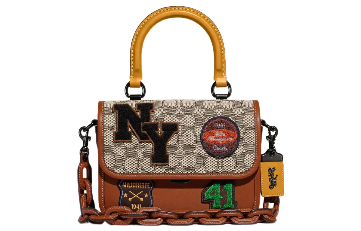 COACH Rogue Jacquard Fabric With Leather Handbag, Shoulder Bag, Crossbody Bag Small Women's Amber