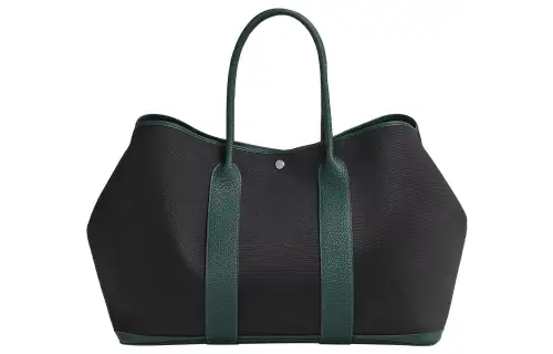 HERMES Garden Party Canvas And Negonda Calfskin Handbag 49 Women's Black/Cypress Green