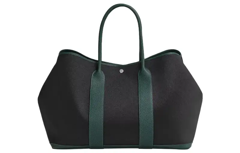 HERMES Garden Party Canvas And Negonda Calfskin Handbag 49 Women's Black/Cypress Green