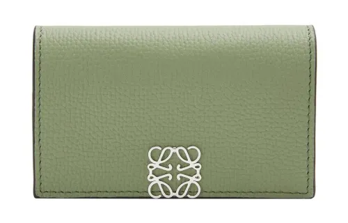 LOEWE Anagram Pebble Texture Calfskin Card Holder Women's Light Green