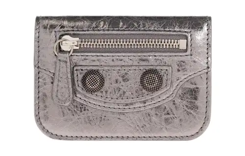 Balenciaga Le Cagole Leather Card Holder, Wallet Mini Women's Silver Gray