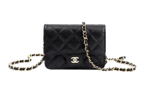 CHANEL 22SS Grain Cow Leather Material Gold Chain Crossbody Bags Mini Women's Black