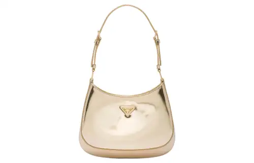 PRADA Cleo Shiny Leather Hobo Bag, Handbag, Shoulder Bag Women's Platinum
