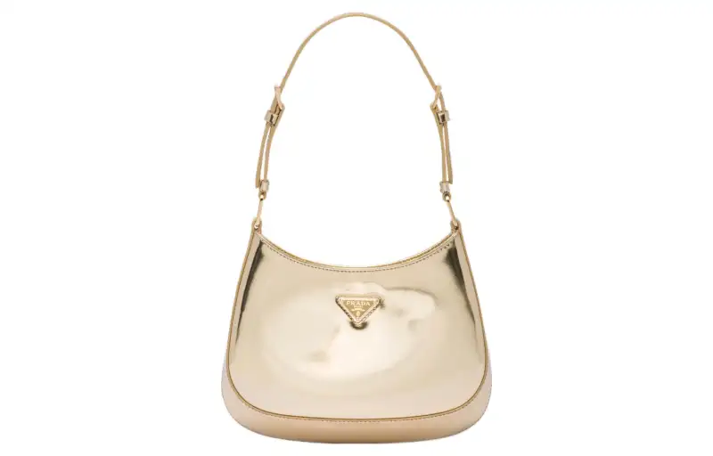PRADA Cleo Shiny Leather Hobo Bag, Handbag, Shoulder Bag Women's Platinum