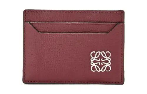 LOEWE Anagram Pebble Texture Cow Leather Card Holder Women's Berry