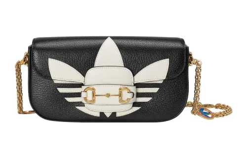 GUCCI Adidas Originals Collaboration Leather Crossbody Bag, Shoulder Bag Women's Black & White