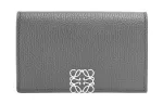 LOEWE Anagram Pebble Texture Calfskin Card Holder Women's Asphalt Gray