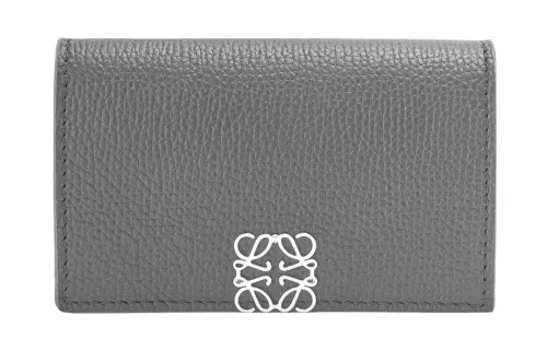 LOEWE Anagram Pebble Texture Calfskin Card Holder Women's Asphalt Gray