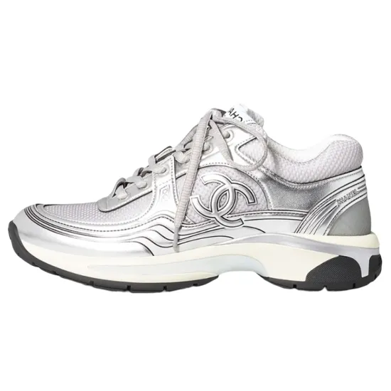 CHANEL Low Top Casual Shoes Women's Silver Gray