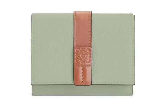 LOEWE Soft Grain Calfskin Wallet Women's Light Green/Tan