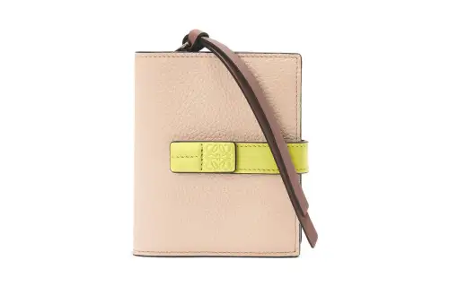 LOEWE Soft Grain Calfskin Card Holder, Wallet Women's Nude/Lemongrass