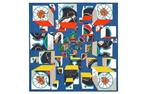 HERMES Carre Silk Scarf Women's Blue