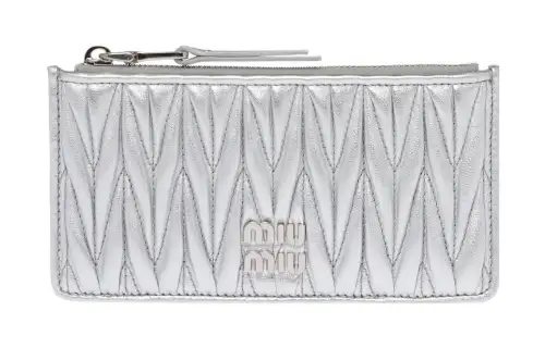 MIU MIU Leather Card Holder, Wallet Women's Silver