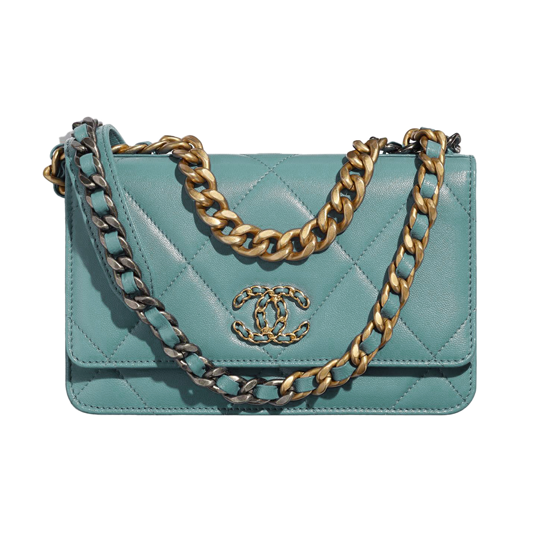CHANEL 19BagWOC Shiny Lambskin Crossbody Bag, Shoulder Bag Women's Green
