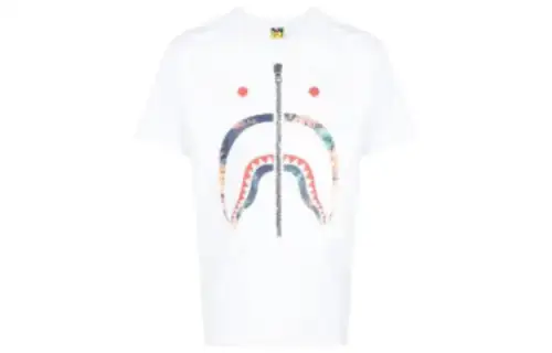 A BATHING APE T Shirts Men's White Crew Neck Moderate Straight Fit