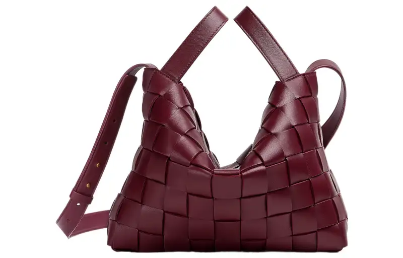 Bottega Veneta Lambskin Bowling Bag, Shoulder Bag, Crossbody Bag, Handbag Medium Women's Burgundy