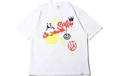 Jordan T Shirts Men's White Crew Neck Moderate Straight Fit