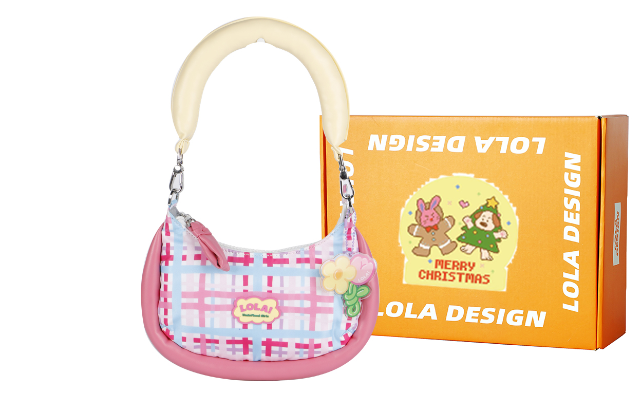 LOLA DESIGN «Девушка -пончика». Нишевый дизайн универсальный и милый полиэфирный подмысл низ пакет портативный один Плечом к плечу пакет маленький женский розово пурпурный (цена за 1шт)