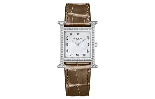 HERMES Heure H Collection Wrist Watches Quartz Movement Genuine Leather Strap White Dial Women's 30m Water Resistant