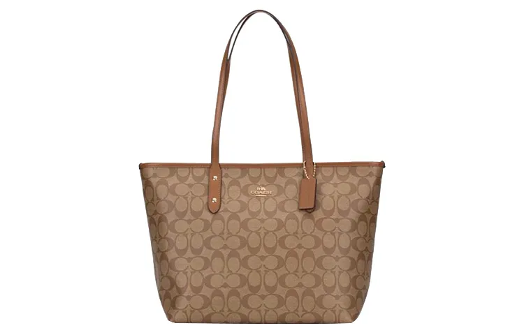 COACH City Zip Tote Canvas With Leather Tote Bag, Shopping Bag, Handbag, Shoulder Bag Large Women's