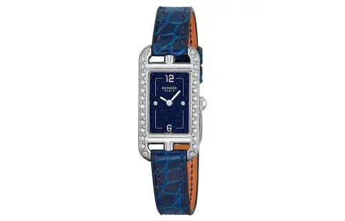 HERMES Nantucket Wrist Watches Quartz Movement Crocodile Leather Strap Blue Dial Women's