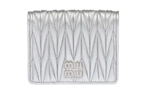 MIU MIU Matelassé Quilting Soft Sheepskin Card Holder, Wallet Small Women's Silver