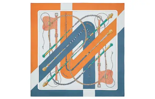 HERMES Silk Scarf Women's Orange/Blue