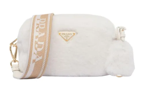 PRADA Shearling Crossbody Bag, Shoulder Bag Small Women's White