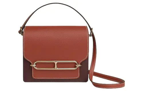 HERMES Roulis Evercolor Calfskin Pig Nose Shoulder Bag, Crossbody Bag Mini Women's Saddle Red/Ochre Red