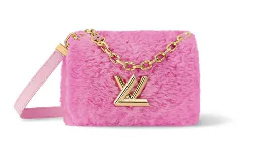 LOUIS VUITTON Twist Shearling With Calfskin Trim Crossbody Bag, Shoulder Bag Women's Pink