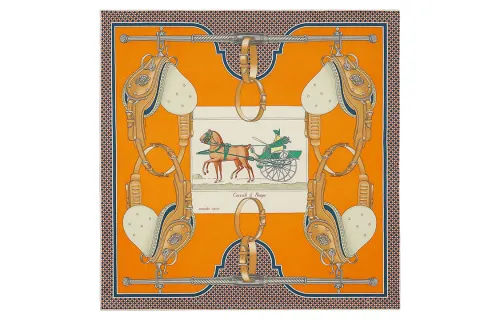 HERMES Carrick A Pompe Silk Scarf Women's Orange