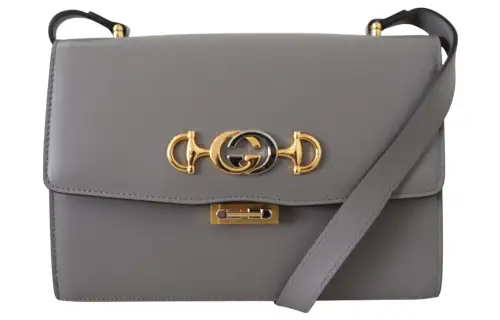 GUCCI Zumi Leather Crossbody Bag, Shoulder Bag Women's Gray