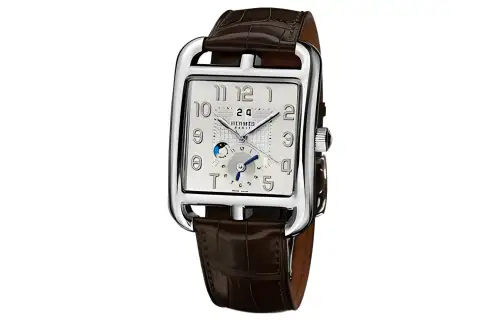 HERMES Cape Cod Wrist Watches Automatic Mechanical Movement Leather Strap Silver Dial Men's
