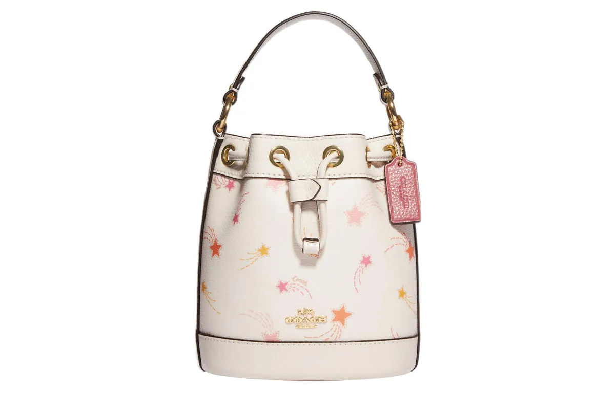 COACH Dempsey Artificial Leather Bucket Bag, Crossbody Handbag Small Women's White