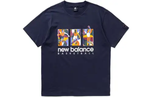 New Balance T Shirts Men's Dark Blue Crew Neck Moderate Straight Fit
