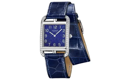 HERMES Cape Cod Wrist Watches Quartz Movement Crocodile Leather Strap Blue Dial Women's 30m Water Resistant